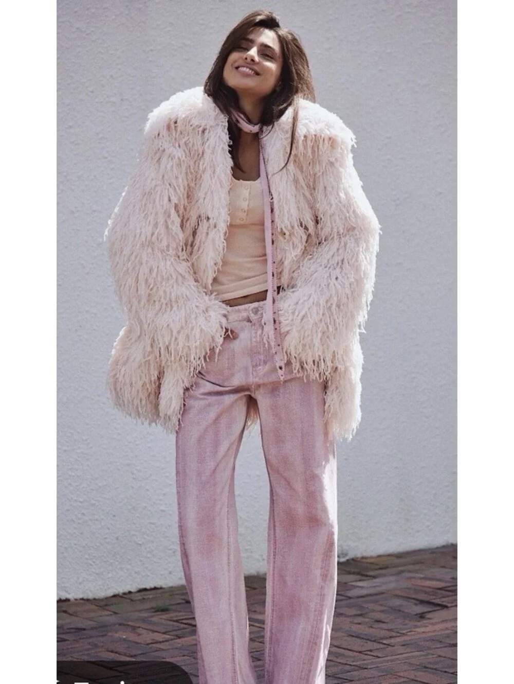 NWT Free People Fluttering Heart Faux Fur Jacket Pink Women Sz XL Friends Phoebe